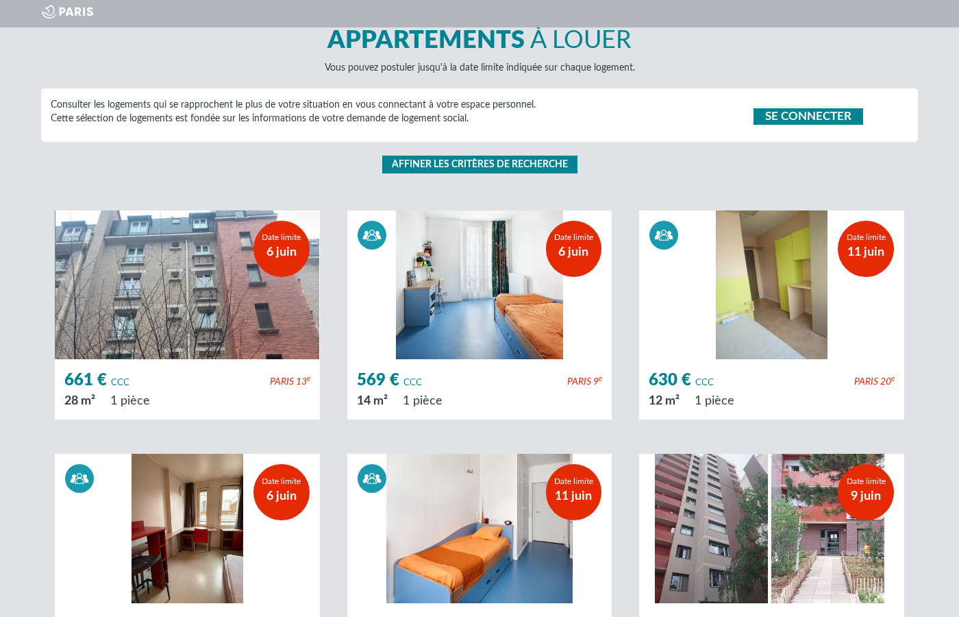 Liste d'appartements disponibles sur LOC'annonces avec les loyers et surfaces affichés
