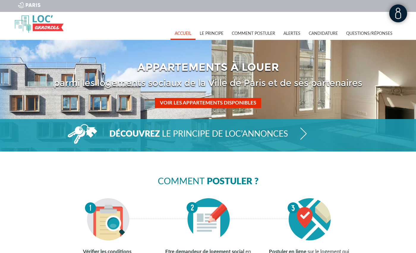 Page d'accueil de la plateforme LOC'annonces de la Ville de Paris en 2026
